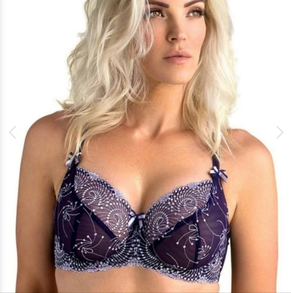 Fit Fully Yours Nicole Bra Lace Purple Unpadded Underwire Embroidered Size 30H - Picture 2 of 9